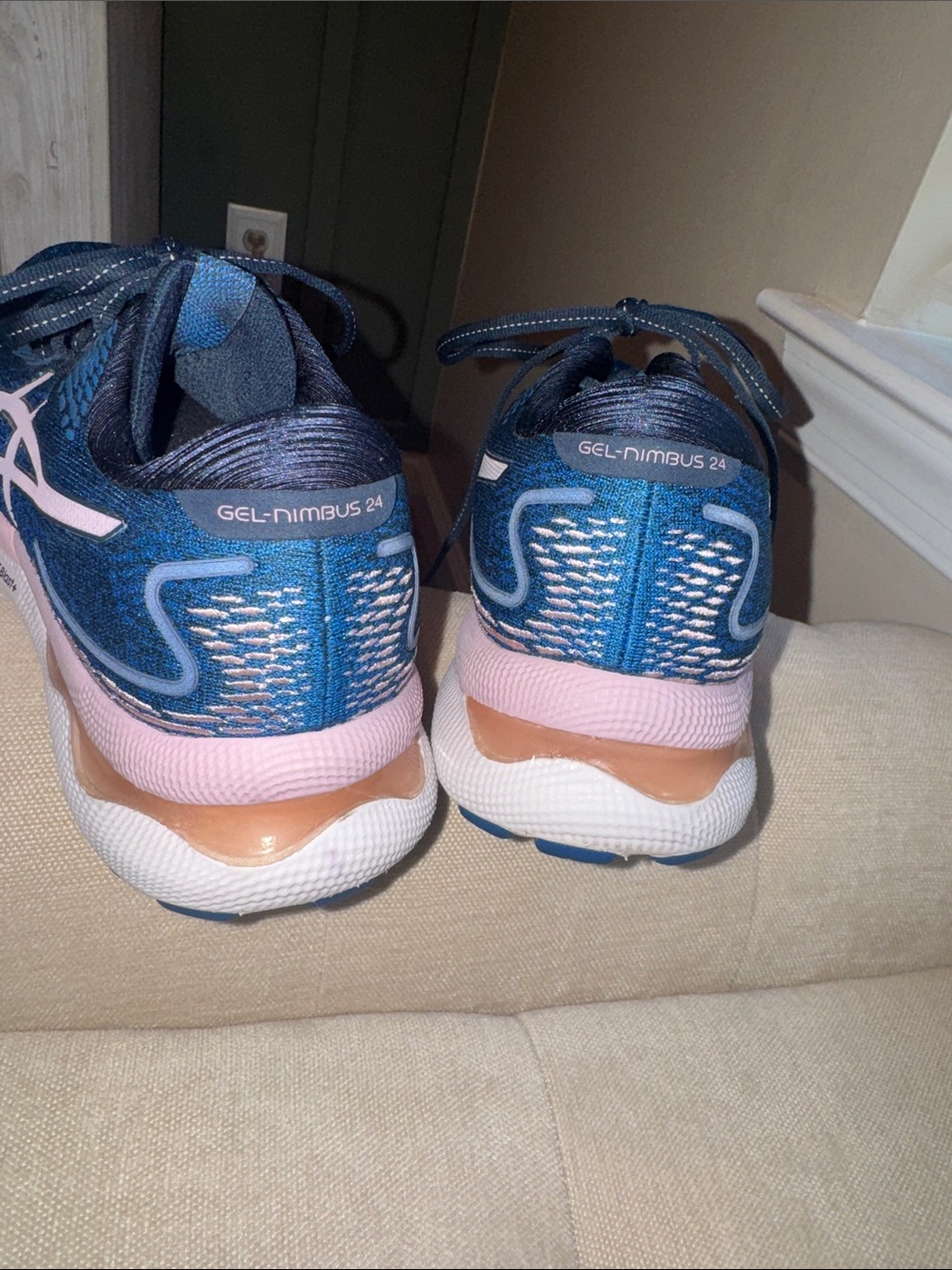 ASICS Women's Gel-Nimbus 24 Navy & Pink Running Sneakers - Picture 4 of 9